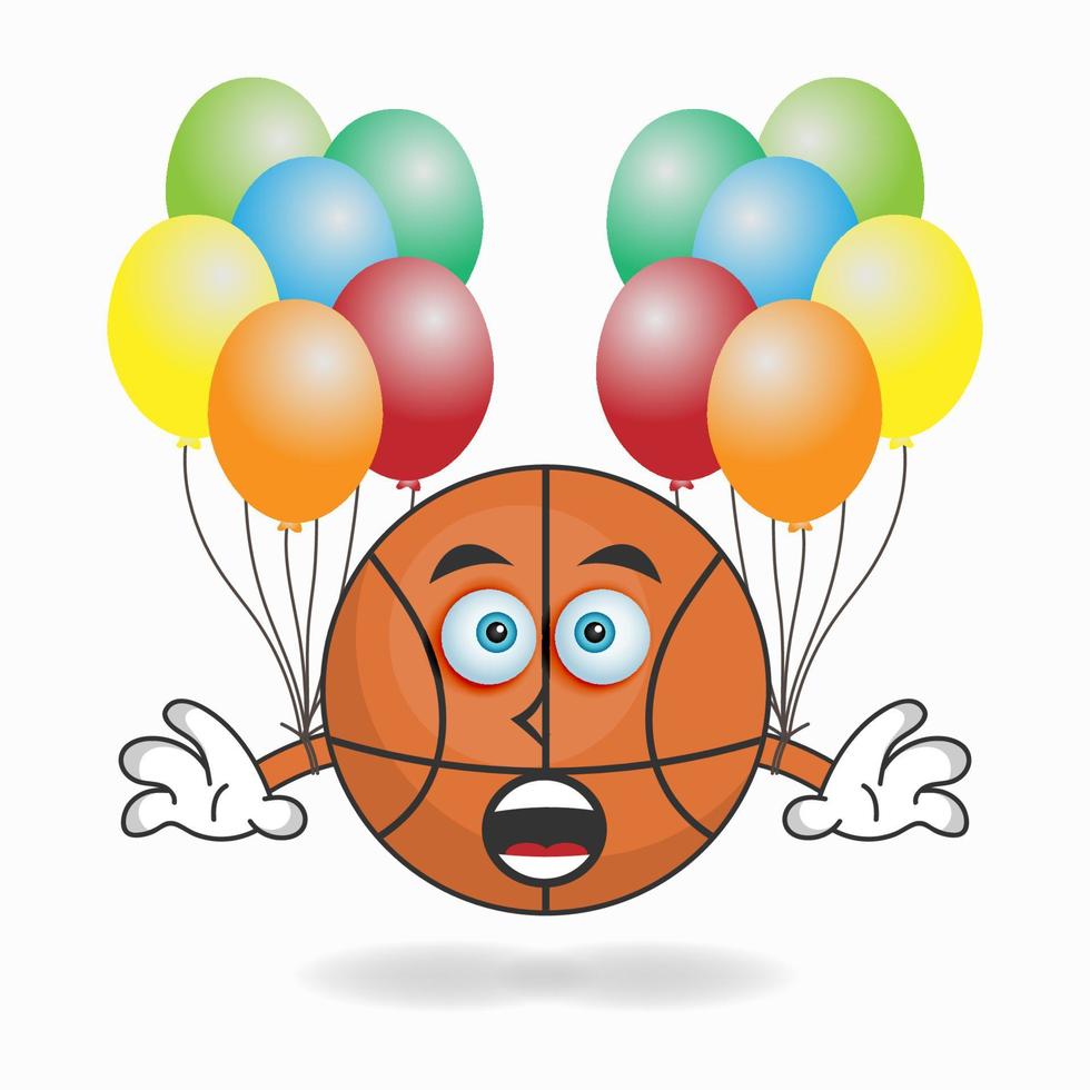 personaje de mascota de baloncesto sosteniendo un globo. ilustración vectorial vector