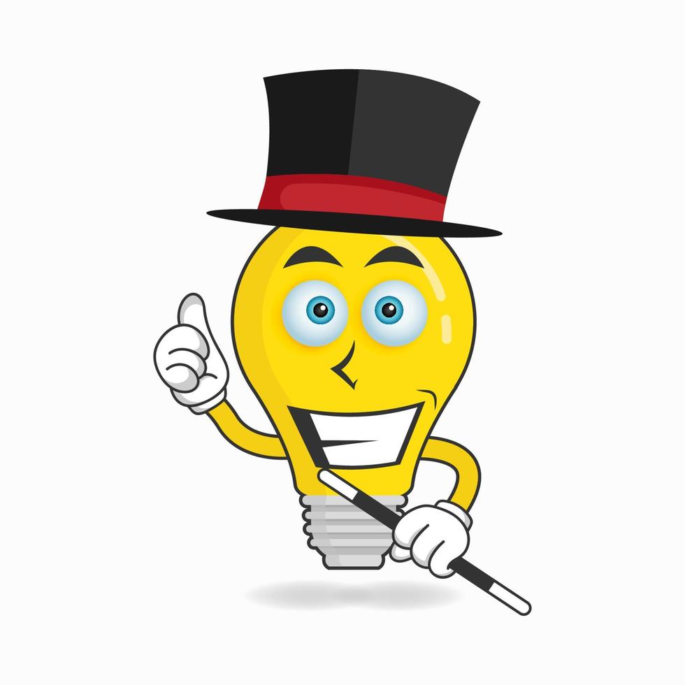 The Bulb mascot character becomes a magician. vector illustration