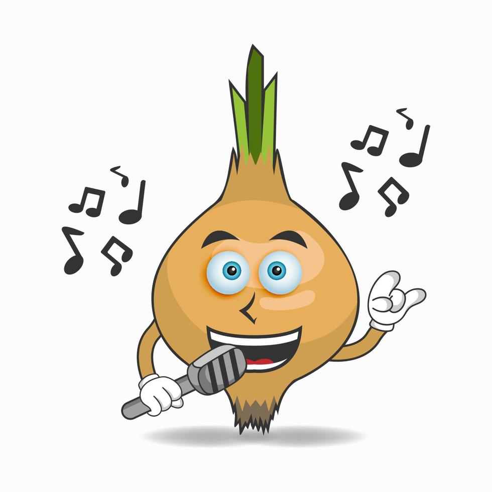 The Onion mascot character is singing. vector illustration