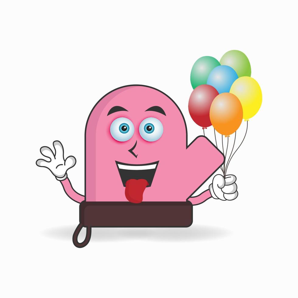 gloves mascot character holding a balloon. vector illustration