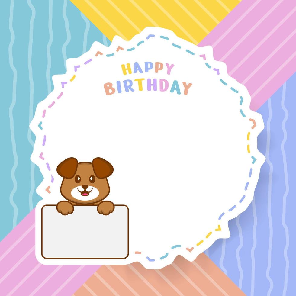 Happy Birthday greeting card with Cute dog cartoon character. Vector Illustration