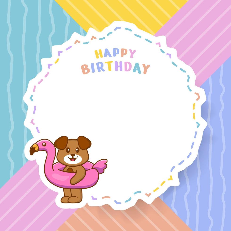 Happy Birthday greeting card with Cute dog cartoon character. Vector Illustration