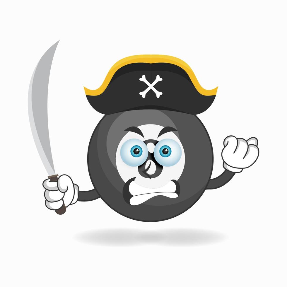 el personaje de la mascota de la bola de billar se convierte en pirata. ilustración vectorial vector