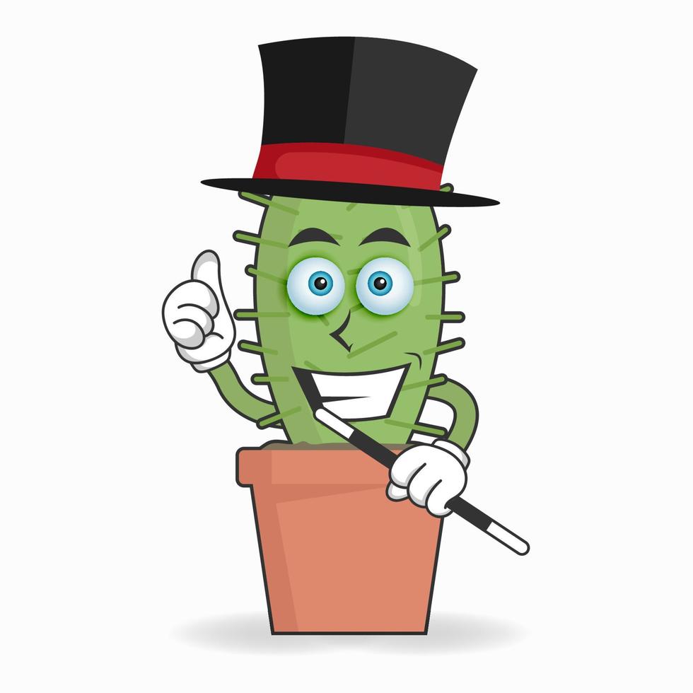 The Cactus mascot character becomes a magician. vector illustration