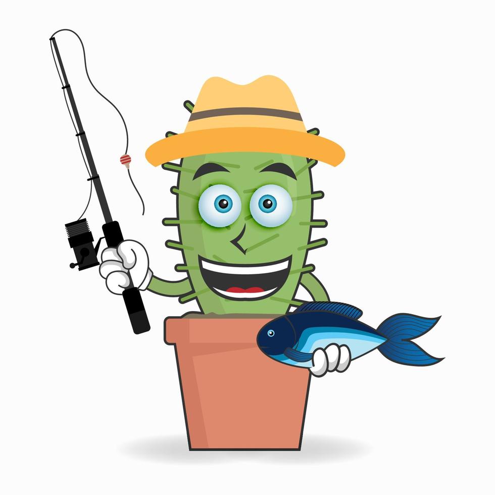 The Cactus mascot character is fishing. vector illustration