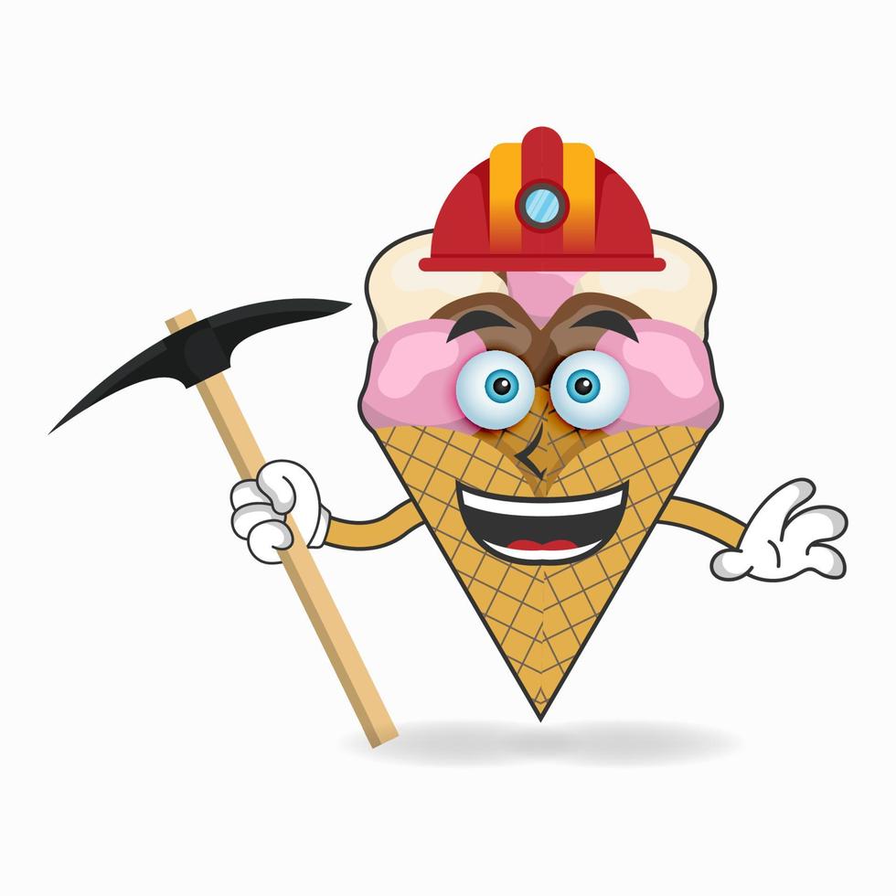 The Ice Cream mascot character becomes a miner. vector illustration