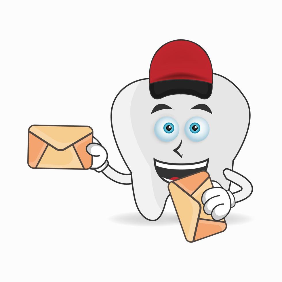The Tooth mascot character becomes a mail deliverer. vector illustration
