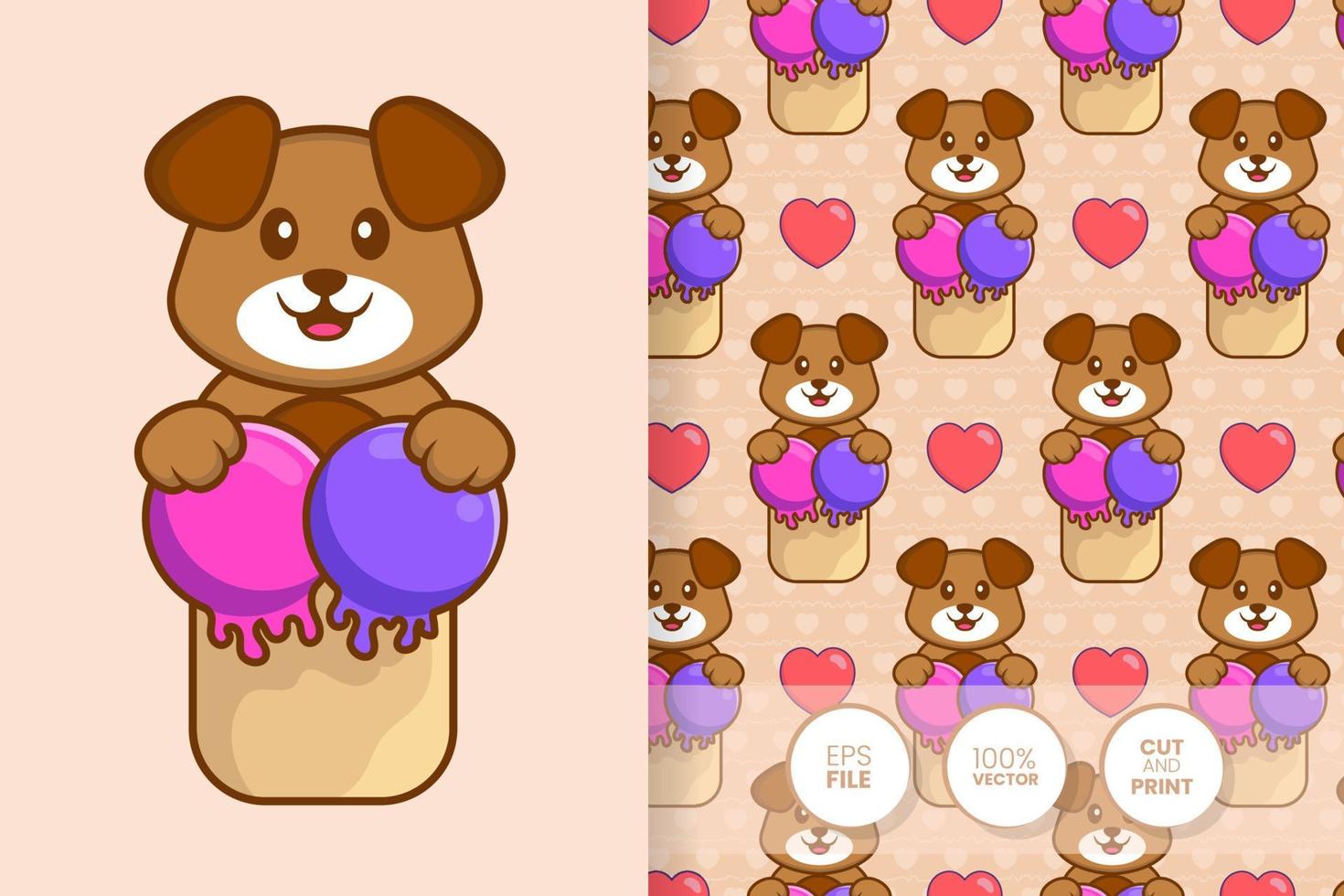 Cute dog cartoon character. seamless pattern background. vector