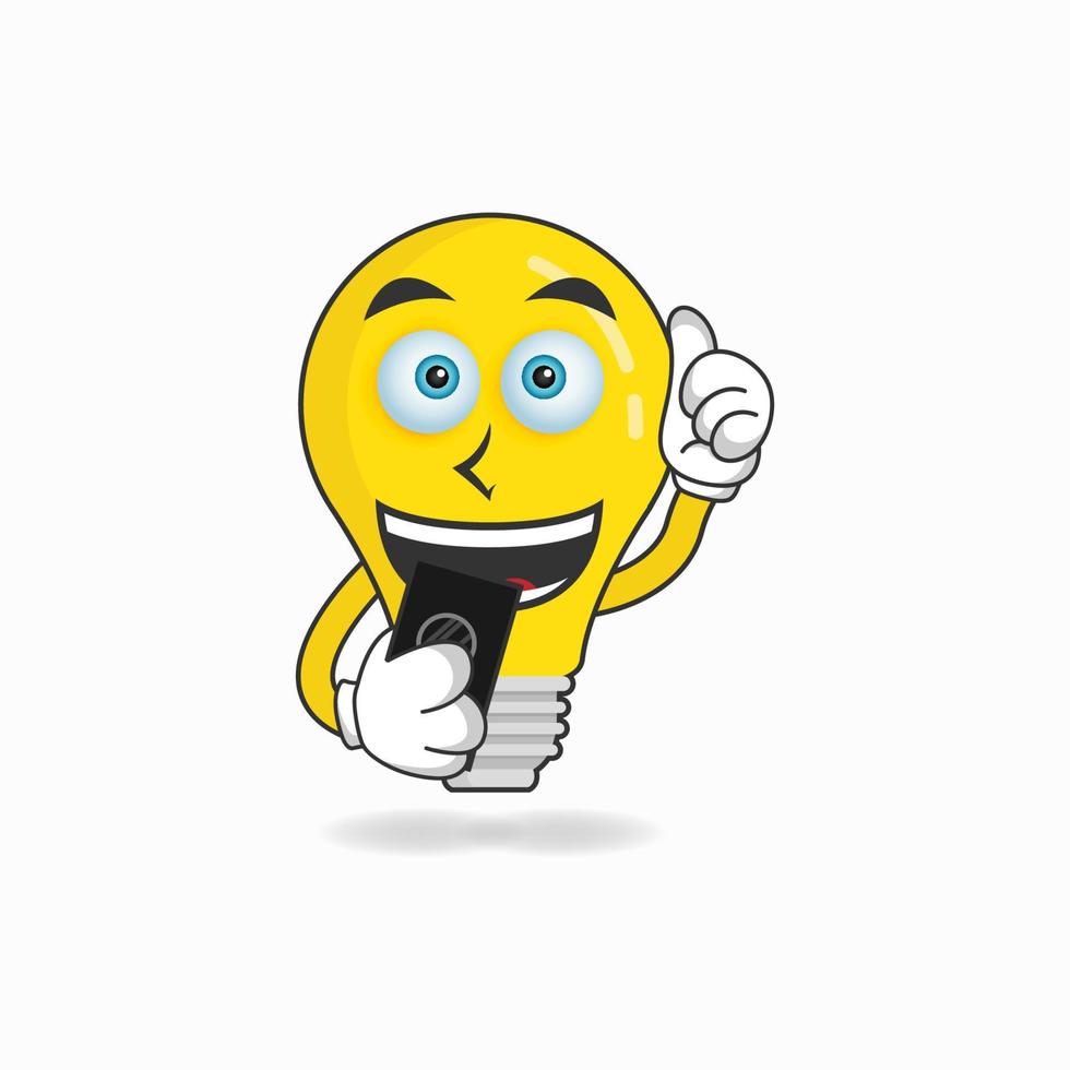 Bulb mascot character holding a cellphone. vector illustration