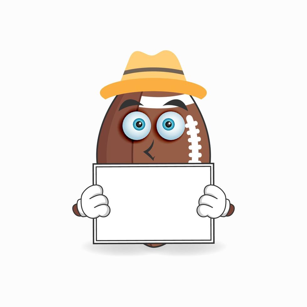 American Football mascot character holding a white blackboard. vector illustration