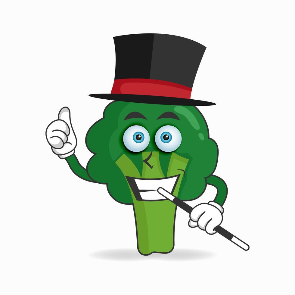 The Broccoli mascot character becomes a magician. vector illustration
