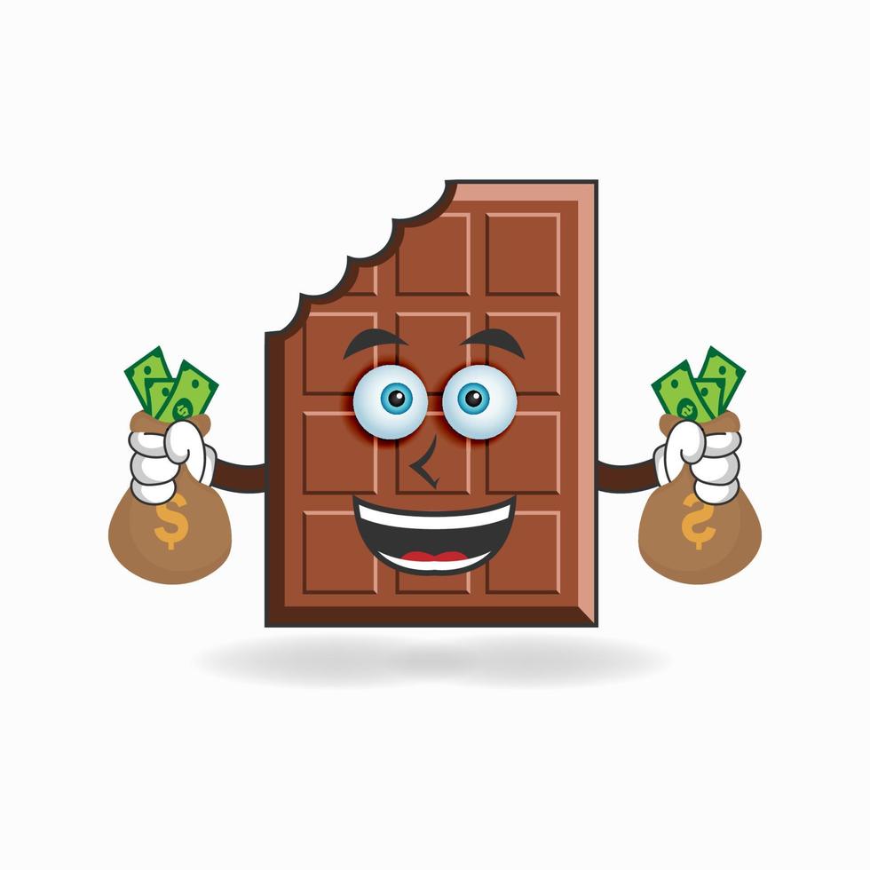Chocolate mascot character holding money. vector illustration