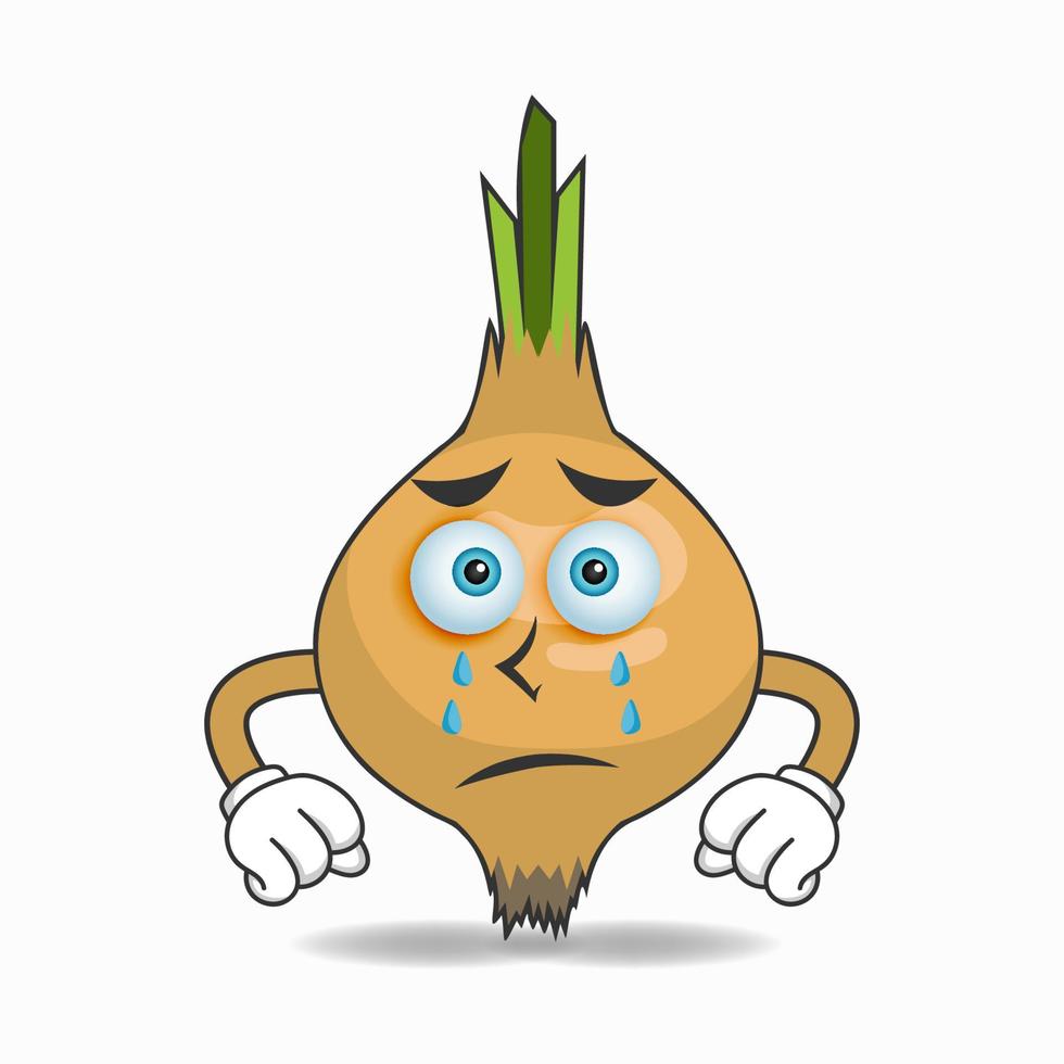 Onion mascot character with sad expression. vector illustration