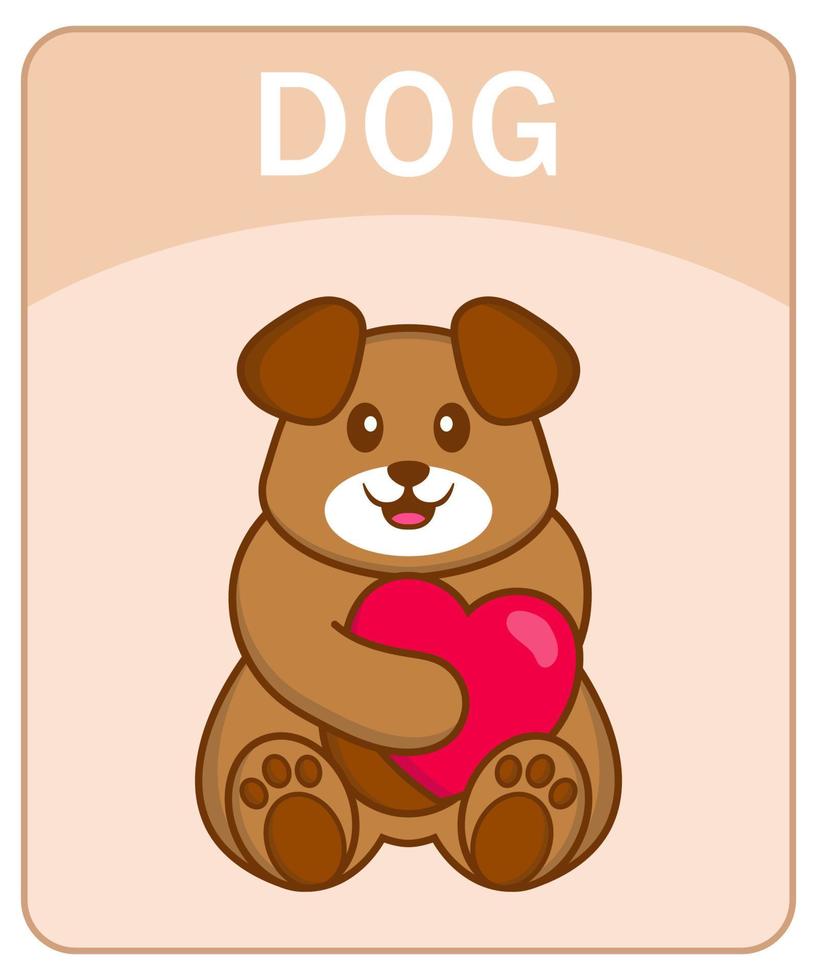 Alphabet flashcard with Cute dog cartoon character. vector