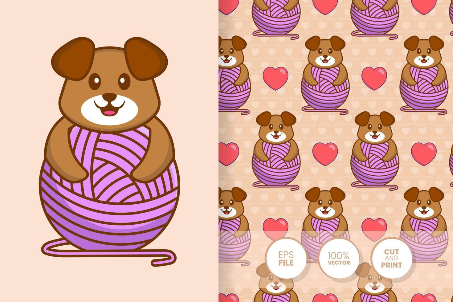 Cute dog cartoon character. seamless pattern background. vector