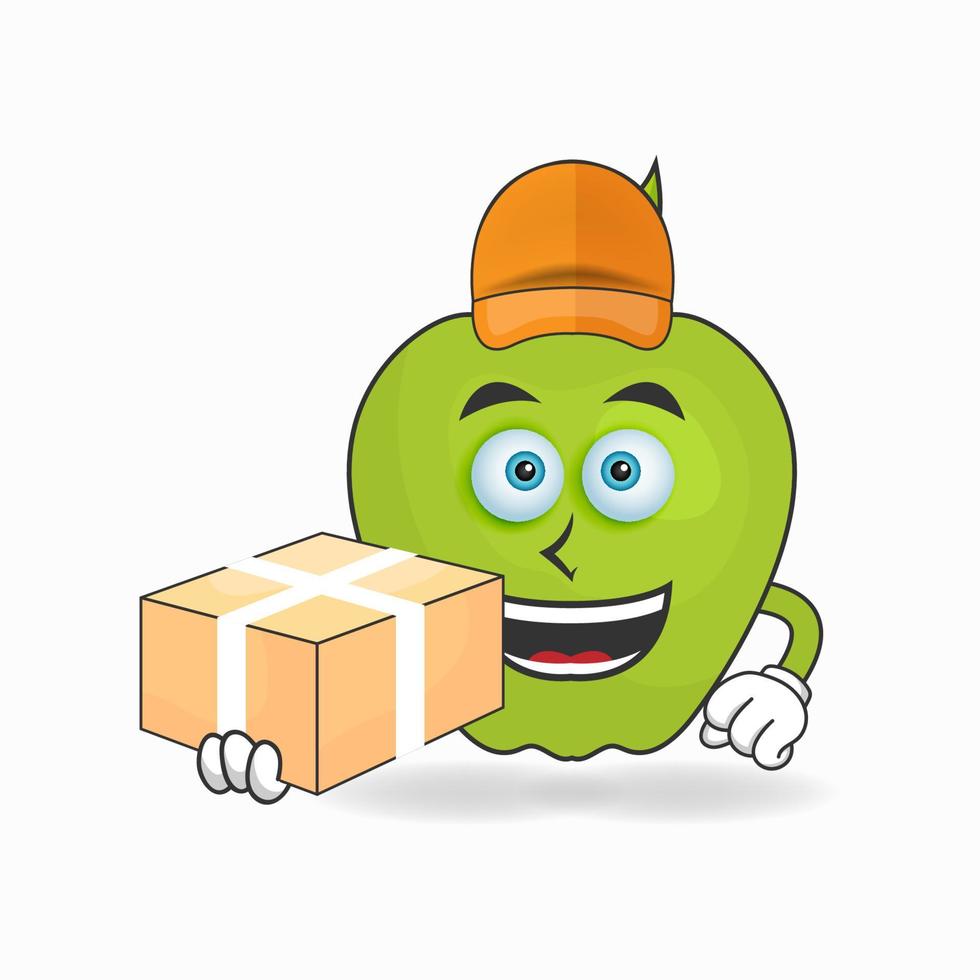 The Apple mascot character is a delivery person. vector illustration