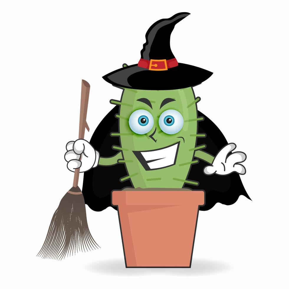 The Cactus mascot character becomes a magician. vector illustration