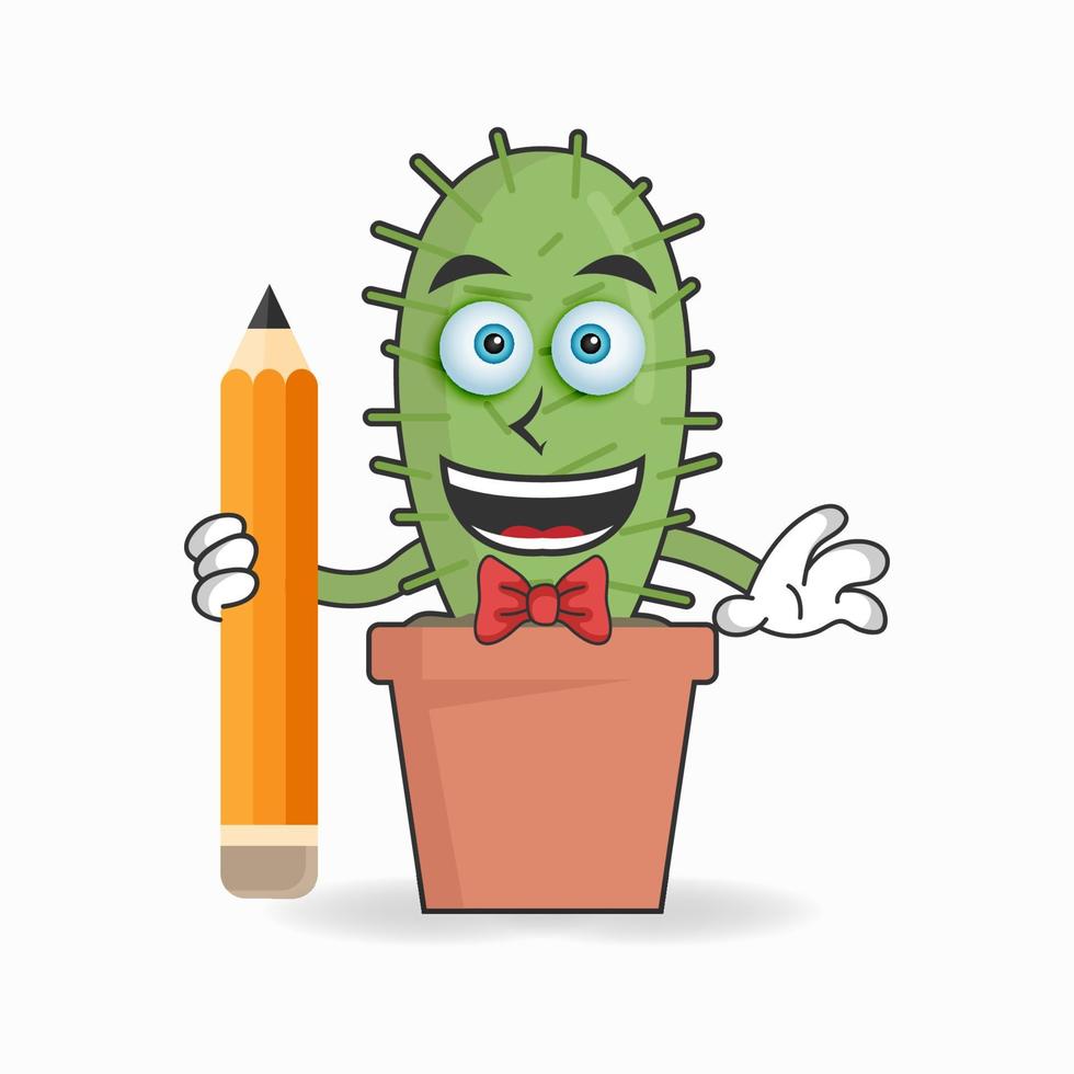 Cactus mascot character holding a pencil. vector illustration