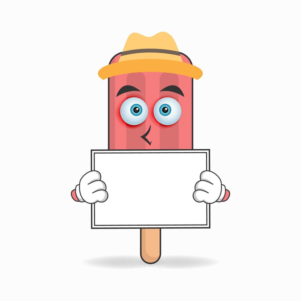 Red Ice Cream mascot character holding a white blackboard. vector illustration