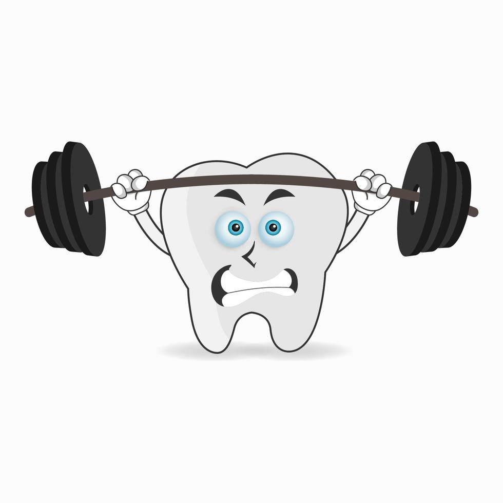 Tooth mascot character with fitness equipment. vector illustration