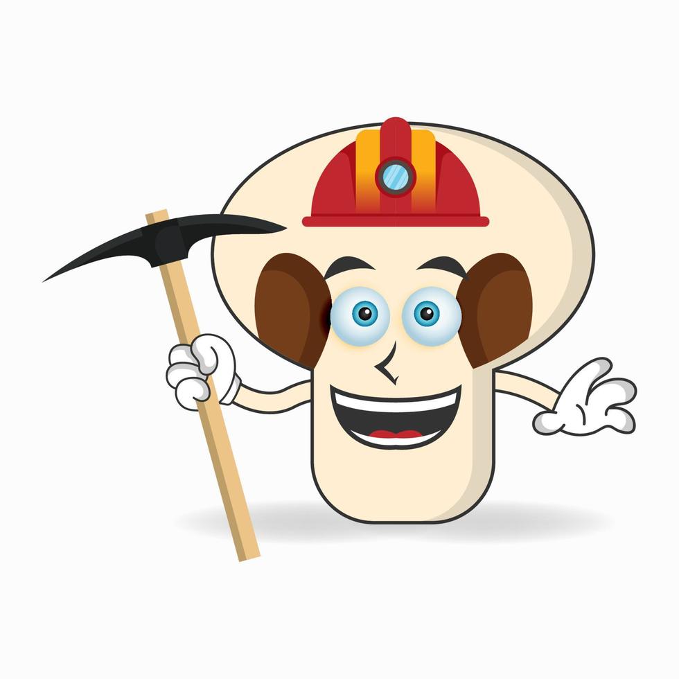 The mushrooms mascot character becomes a miner. vector illustration