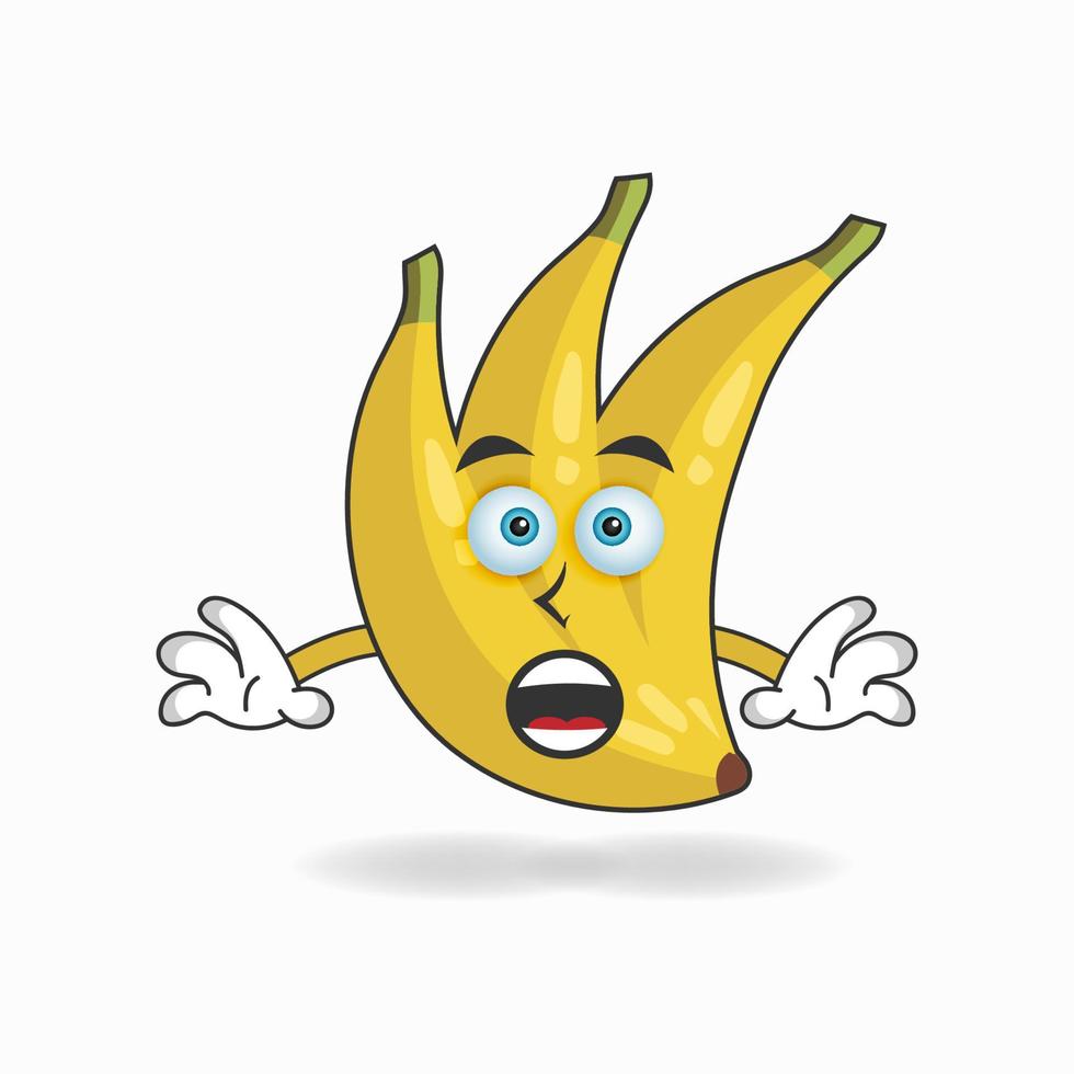 Banana mascot character with shocked expression. vector illustration