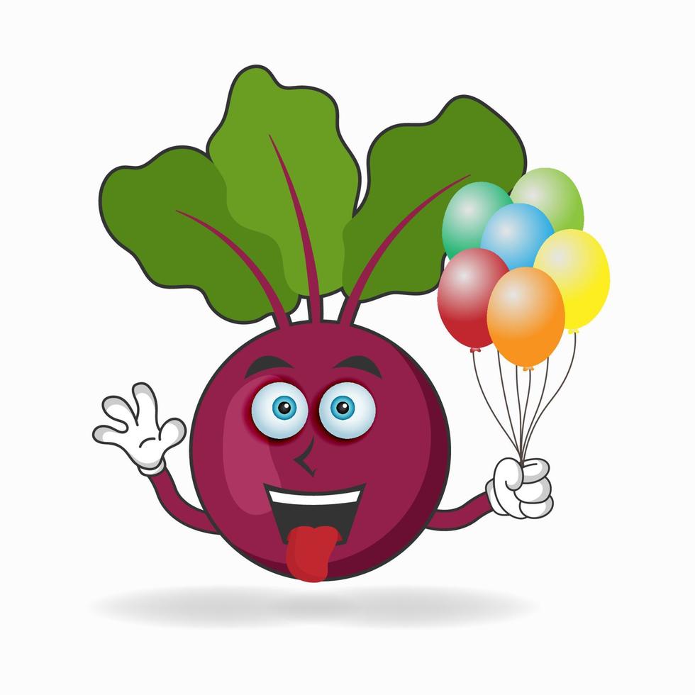personaje de mascota de cebolla púrpura sosteniendo un globo. ilustración vectorial vector