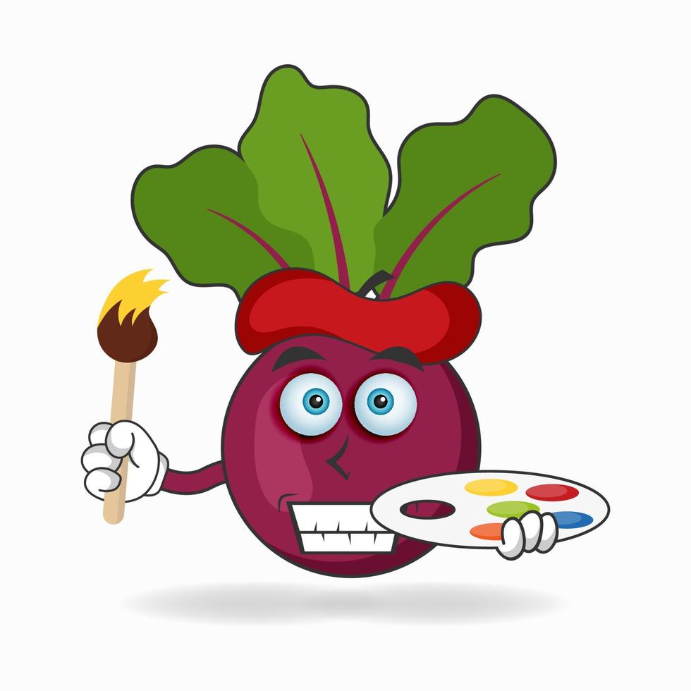 The Onion Purple mascot character becomes a painter. vector illustration