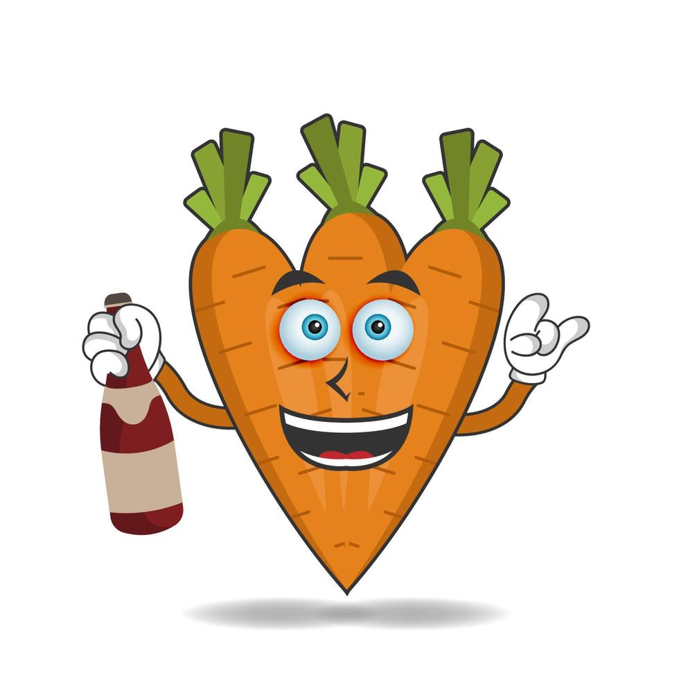 Carrot mascot character holding a bottle. vector illustration