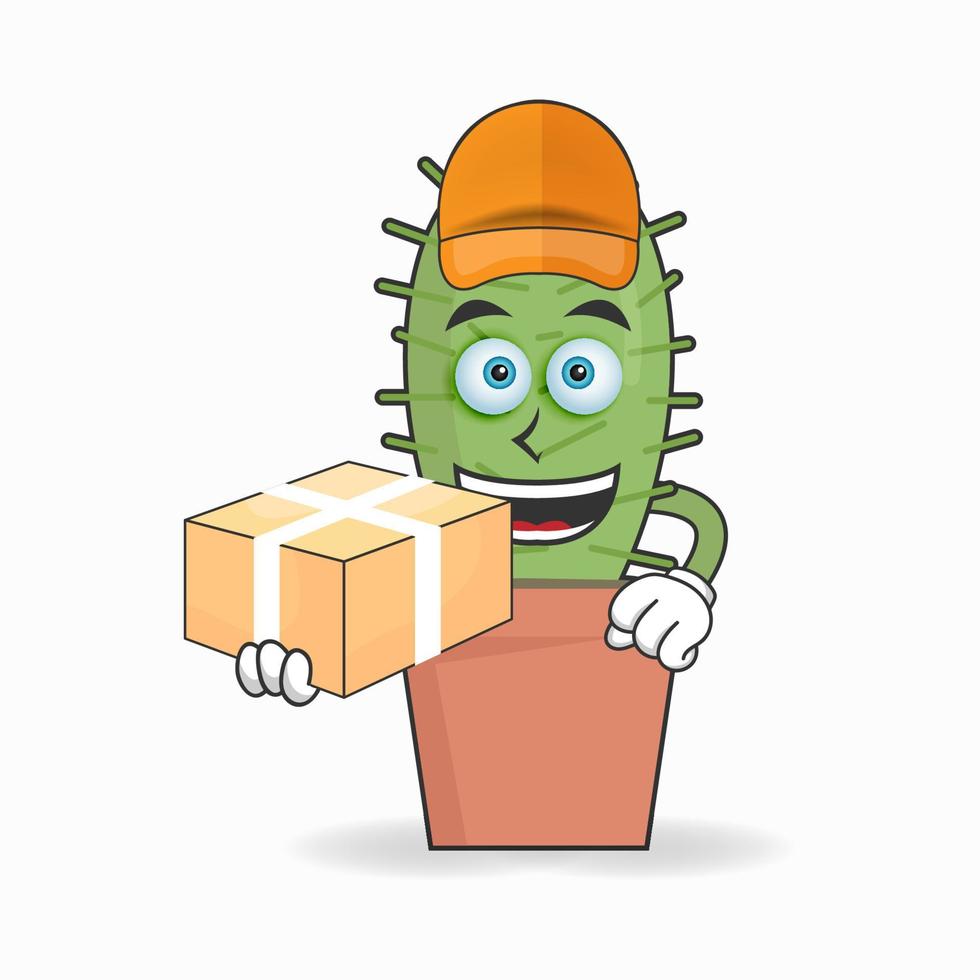 The Cactus mascot character is a delivery person. vector illustration