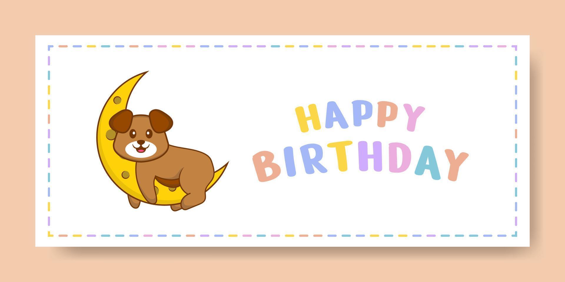 Happy Birthday banner with Cute dog cartoon character. Vector Illustration