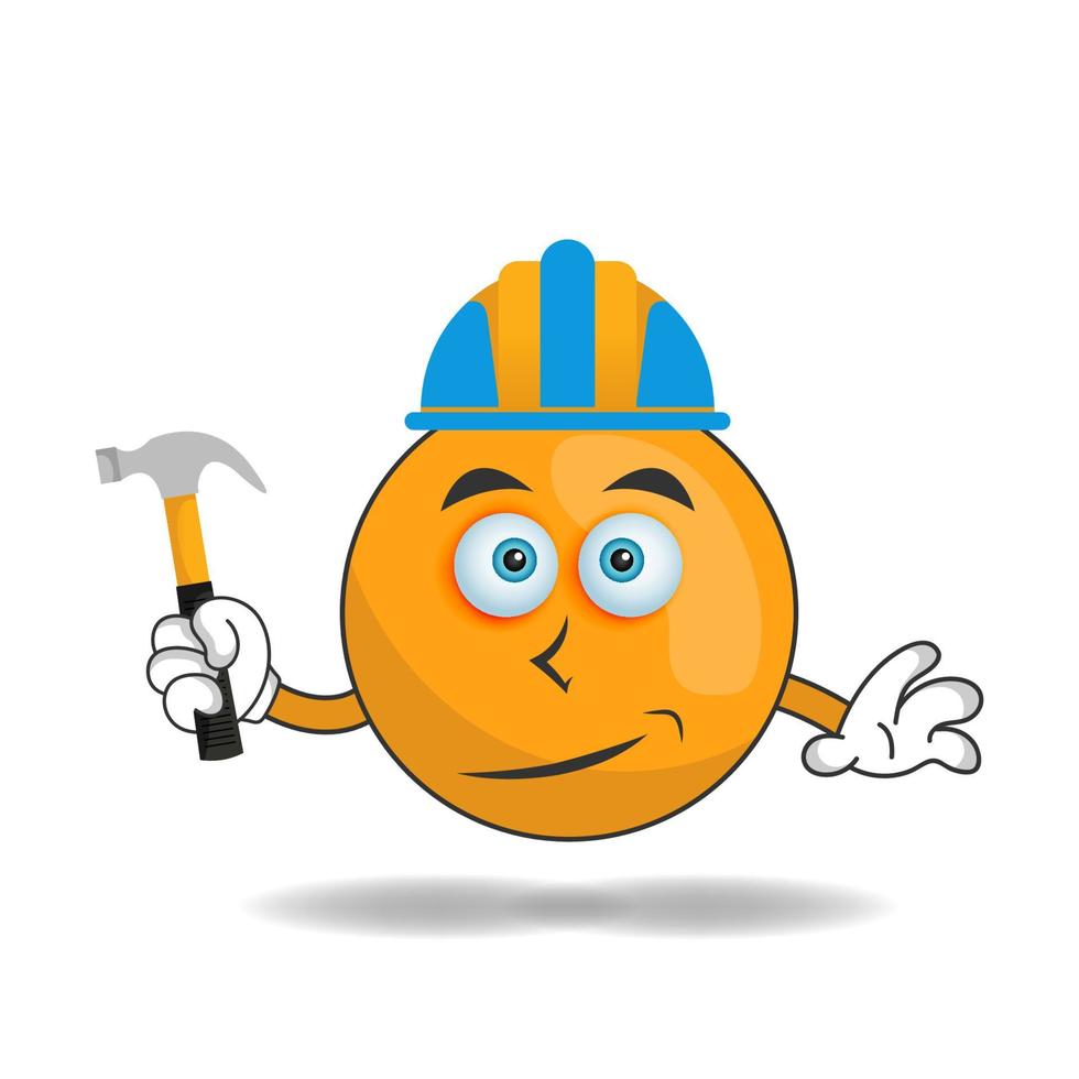 The Orange mascot character becomes a builder. vector illustration