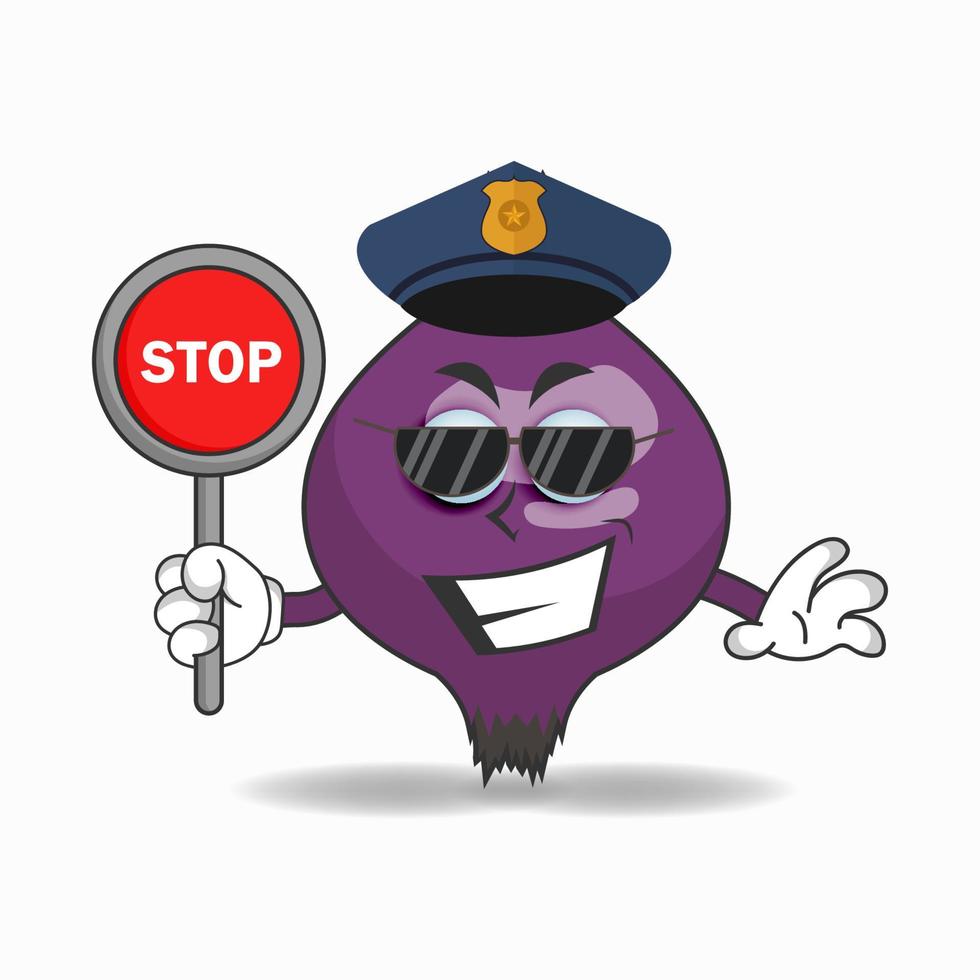 The Purple onion mascot character becomes a policeman. vector illustration