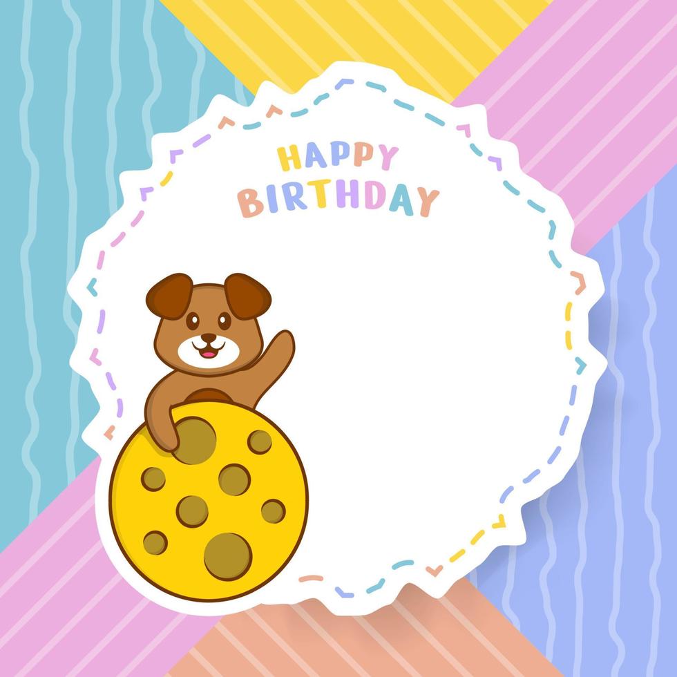 Happy Birthday greeting card with Cute dog cartoon character. Vector Illustration