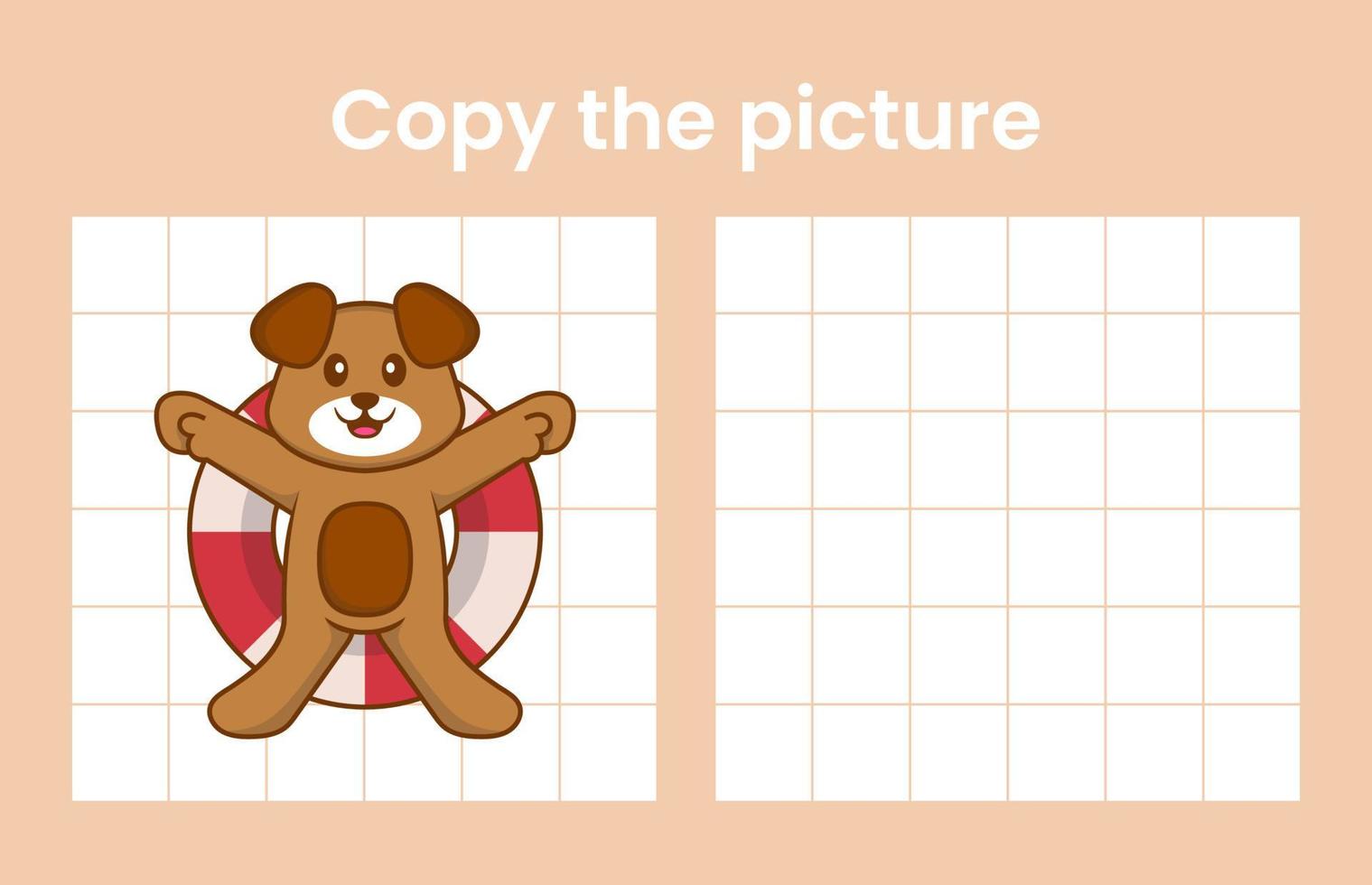 Copy the picture of a cute dog. Educational game for children. Cartoon vector illustration