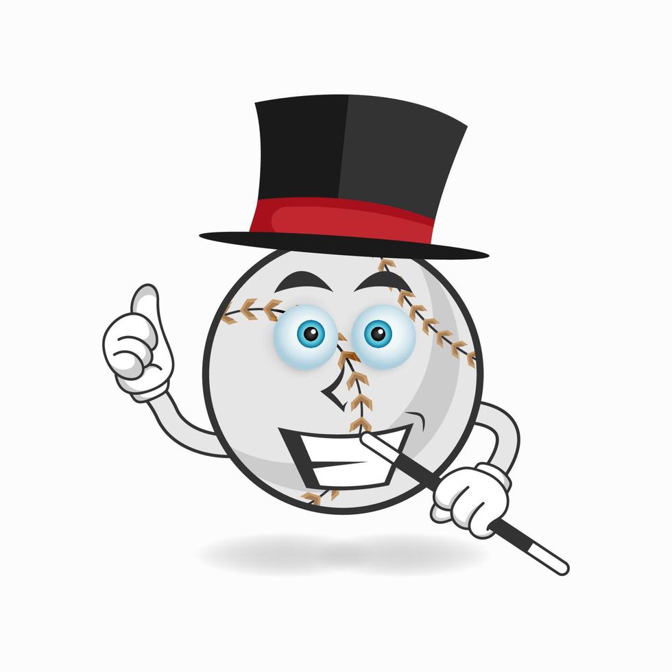 The Baseball mascot character becomes a magician. vector illustration