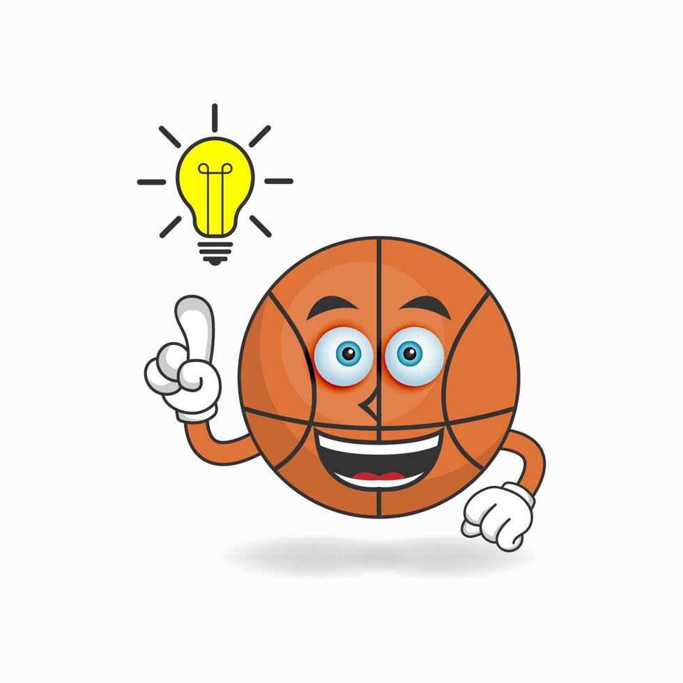 el personaje de la mascota del baloncesto con una expresión tiene una idea. ilustración vectorial vector