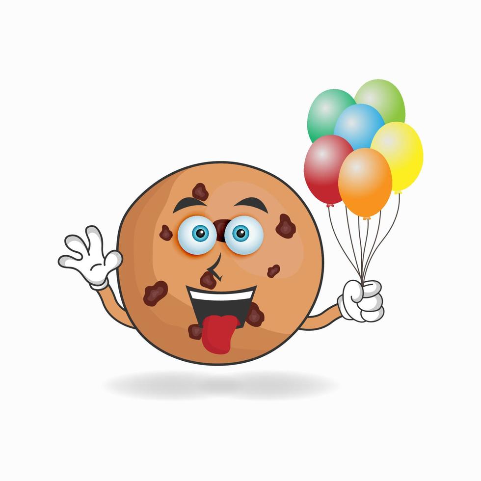 personaje de mascota de galletas sosteniendo un globo. ilustración vectorial vector