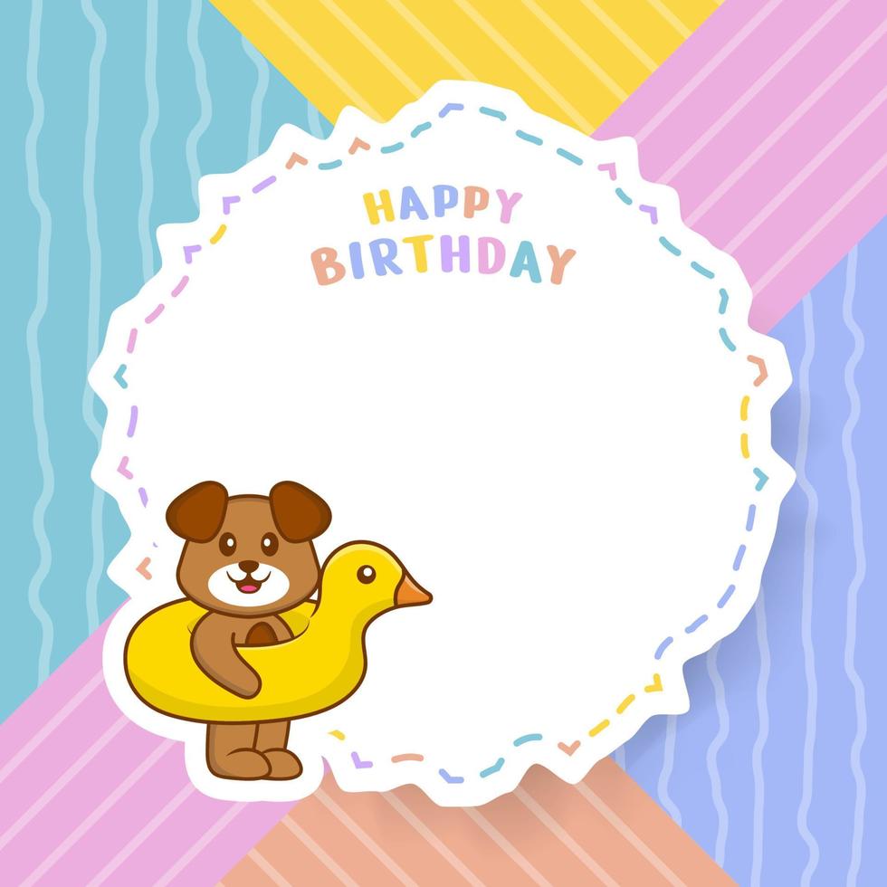 Happy Birthday greeting card with Cute dog cartoon character. Vector Illustration