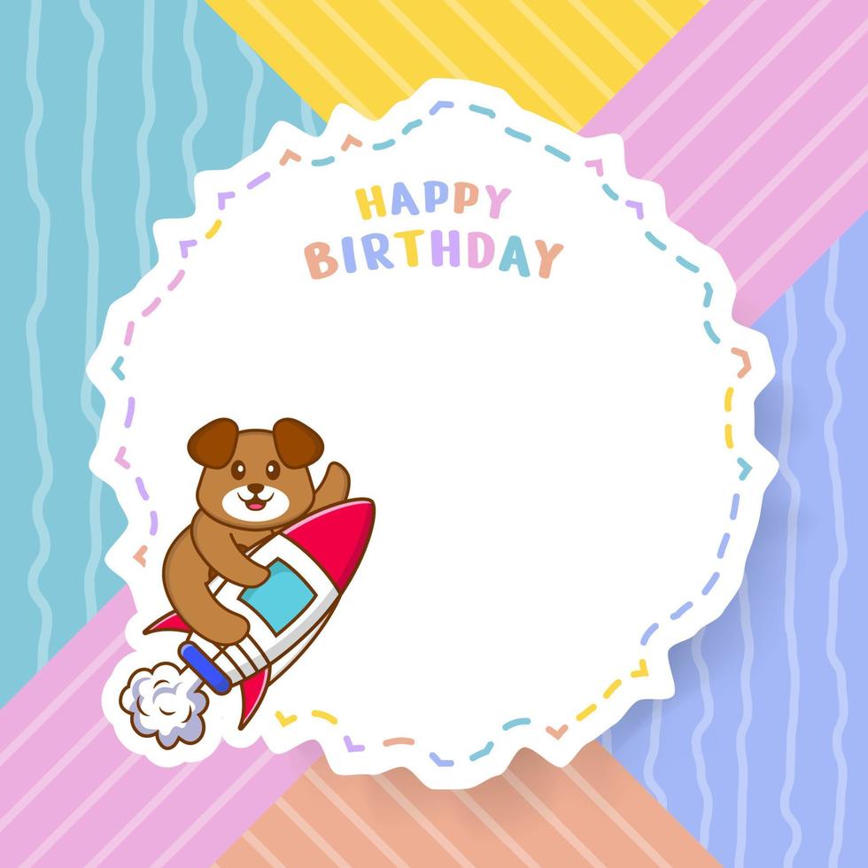 Tarjeta de felicitación de feliz cumpleaños con personaje de dibujos animados de perro lindo. ilustración vectorial vector