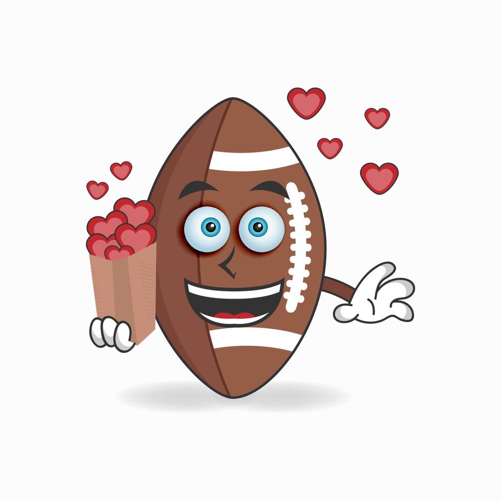 American Football mascot character holding a love icon. vector illustration