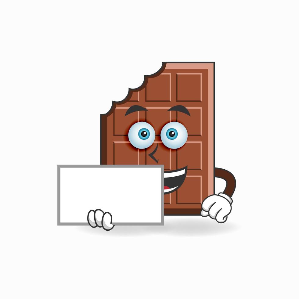 Chocolate mascot character holding a white blackboard. vector illustration