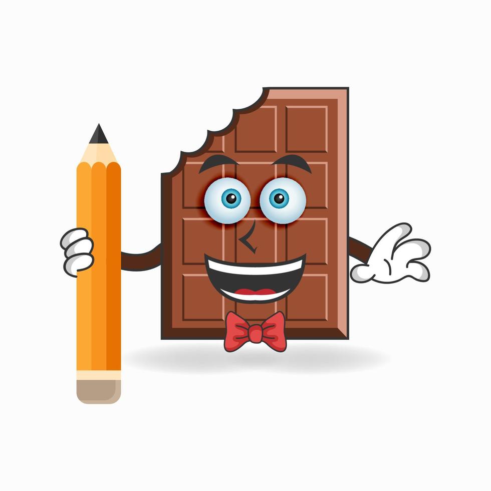 personaje de mascota de chocolate sosteniendo un lápiz. ilustración vectorial vector