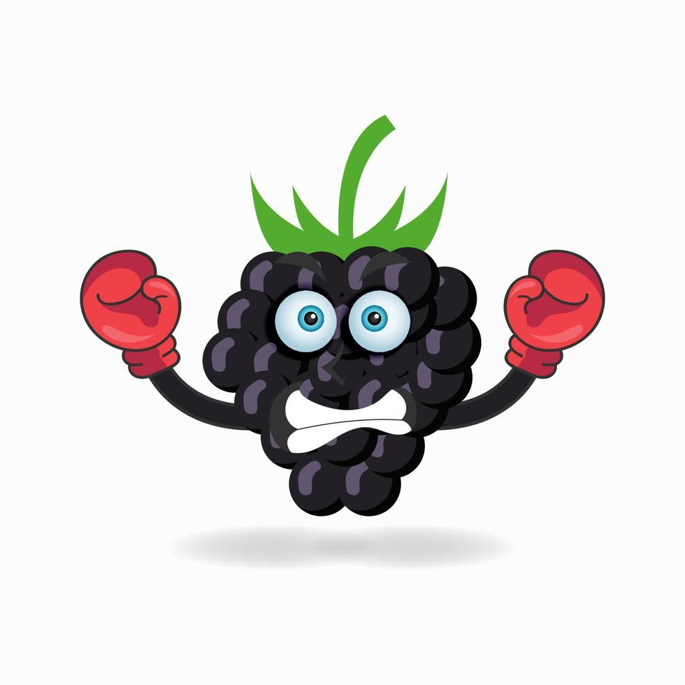 Grape mascot character with boxing gear. vector illustration