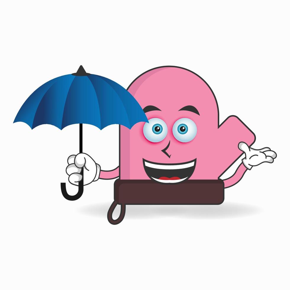 gloves mascot character holding an umbrella. vector illustration