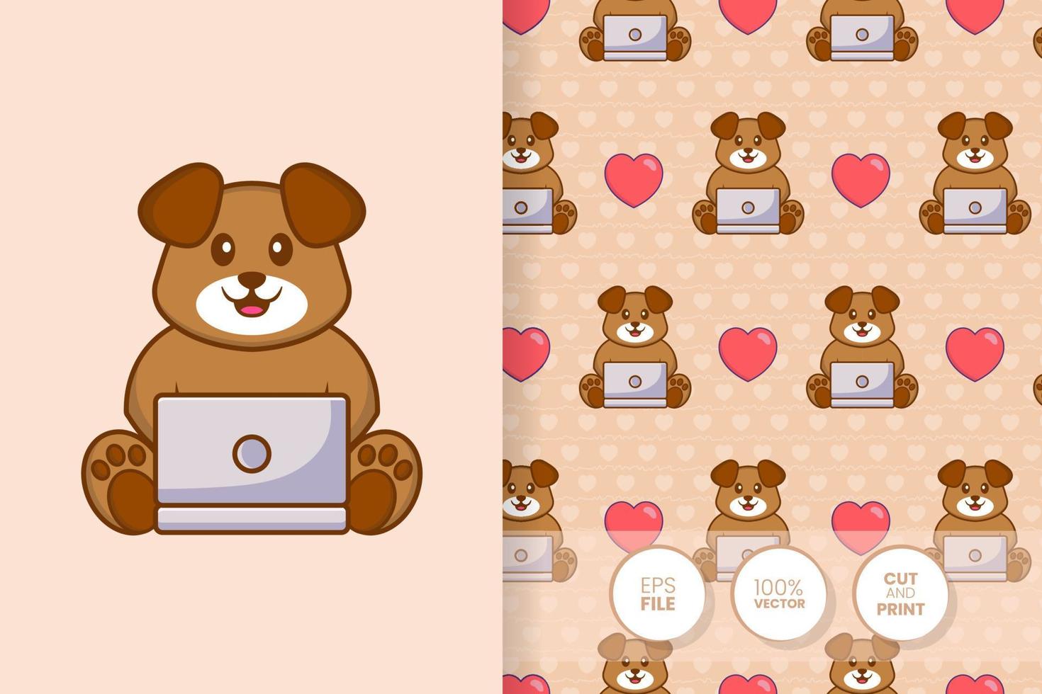 Cute dog cartoon character. seamless pattern background. vector