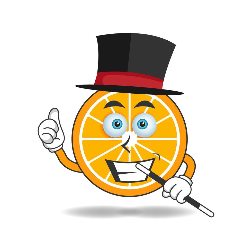 The Orange mascot character becomes a magician. vector illustration