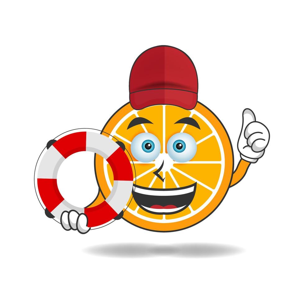 The Orange mascot character becomes a lifeguard. vector illustration