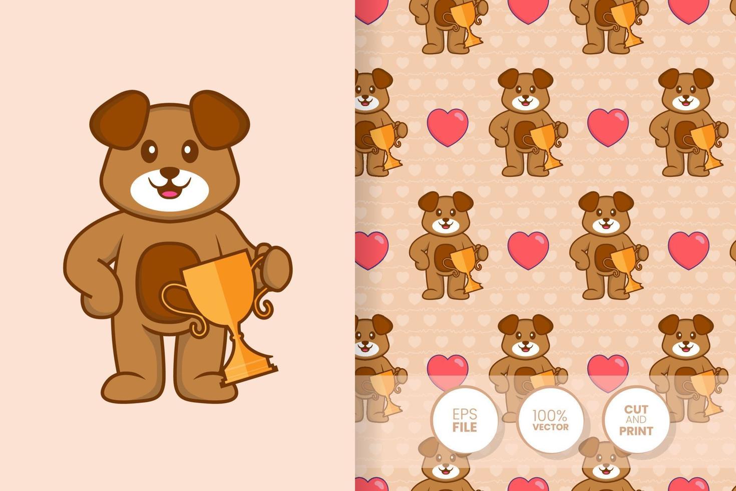 Cute dog cartoon character. seamless pattern background. vector
