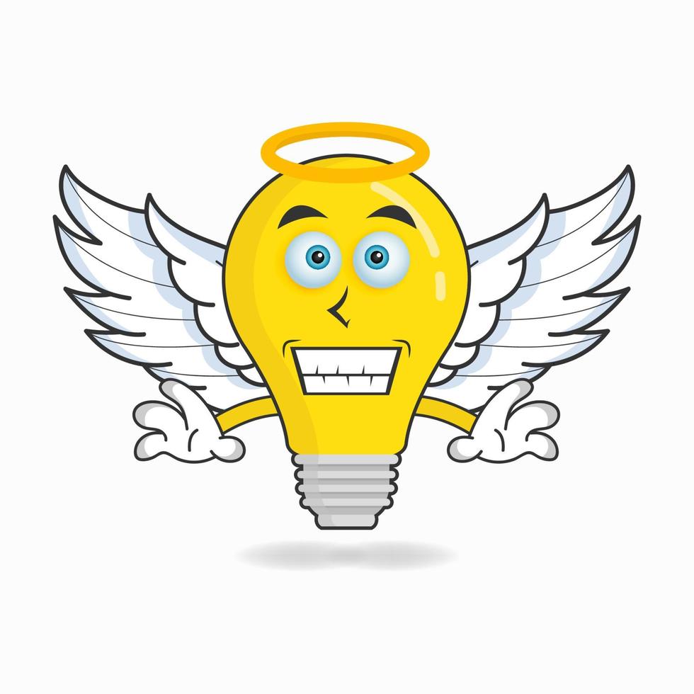 Bulb mascot character dressed like an angel. vector illustration